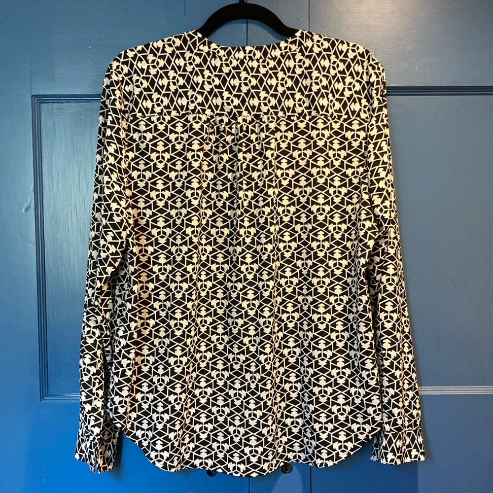 J. Crew Black and White Graphic Blouse with Mandarin Collar - Picture 6 of 7